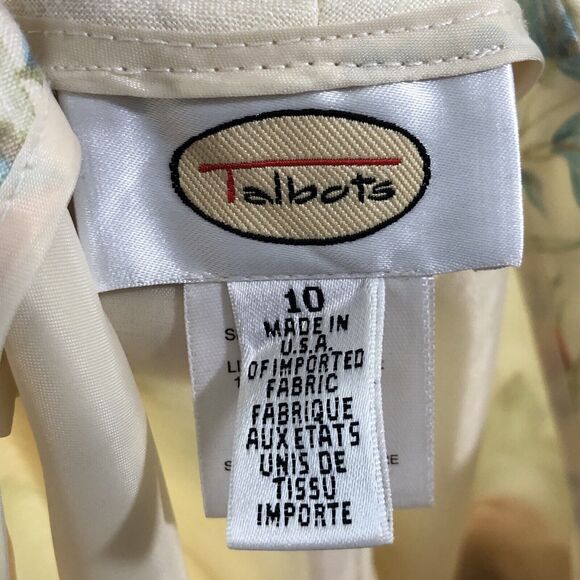 Talbots Pants Womens 10 Yellow Linen Floral Cottage Ankle Tapered Resort Vintage - Picture 11 of 12